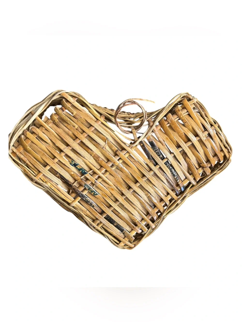 Vintage Handwoven Natural Brown Heart Shaped Reed Basket - Home Accents